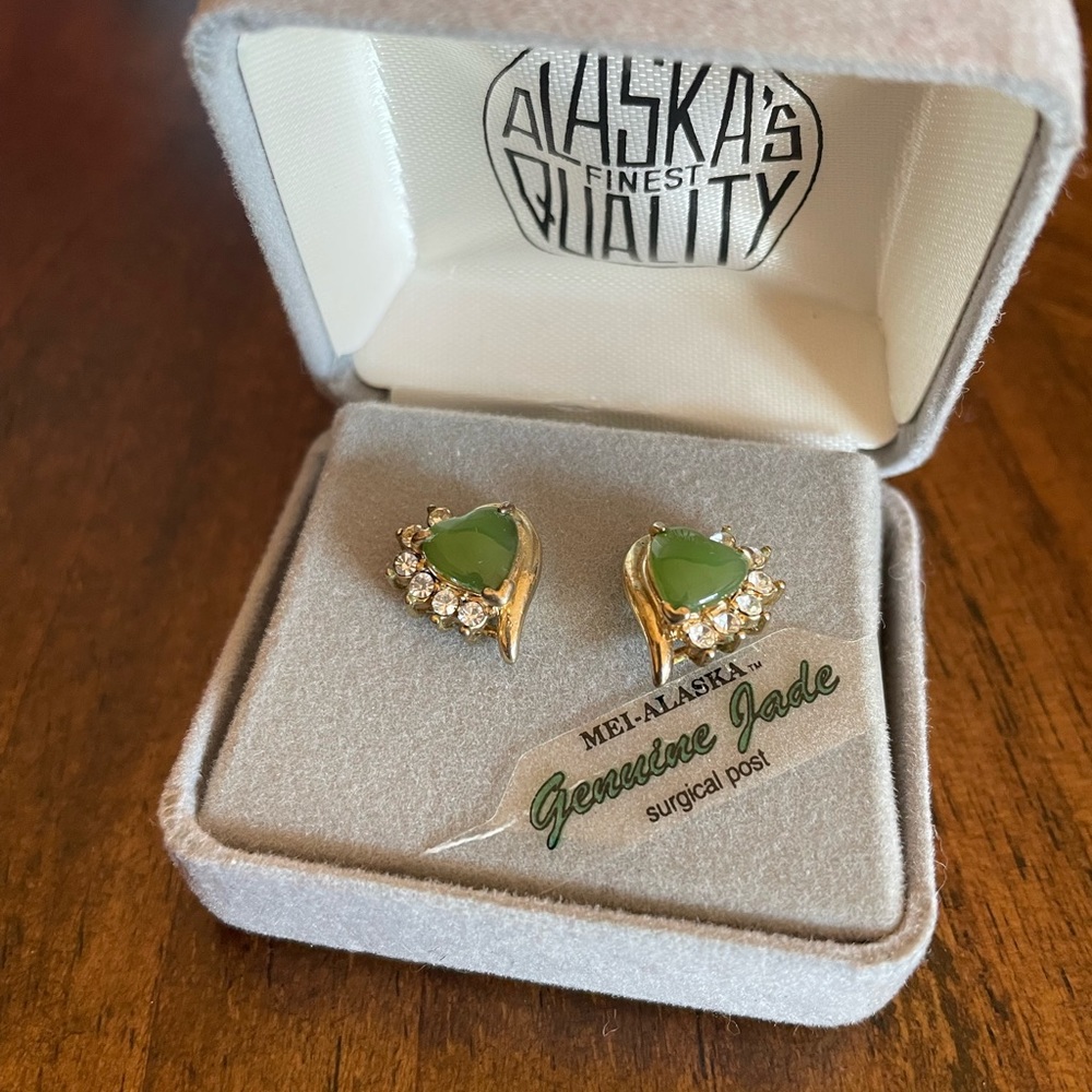 Heart shaped jade post earrings